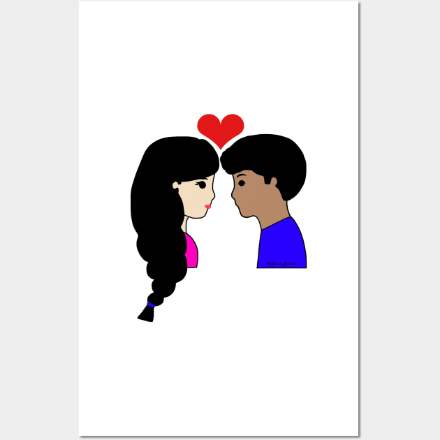 Mixed Race Couple Love Cartoon Wall Art by faiiryliite